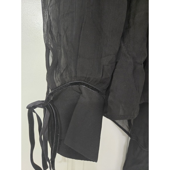 Zara Sheer Multi-Position Long Sleeve Tie Neck Blouse Black Size M NWT - Picture 5 of 14